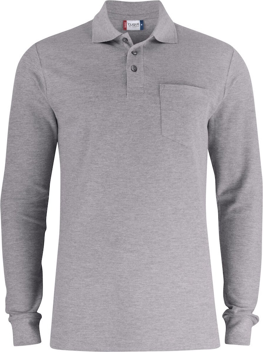 Clique Basic Polo Pocket L/S 028235 - Grijs-melange - M