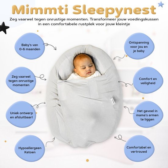 Mimmti Sleepynest relaxhoes voor voedingskussen Grijs - voedingskussen hoes - sluitbare relaxhoes voor baby's - inbakerfunctie - voedingshoezen van Mimmti — afbeelding 4