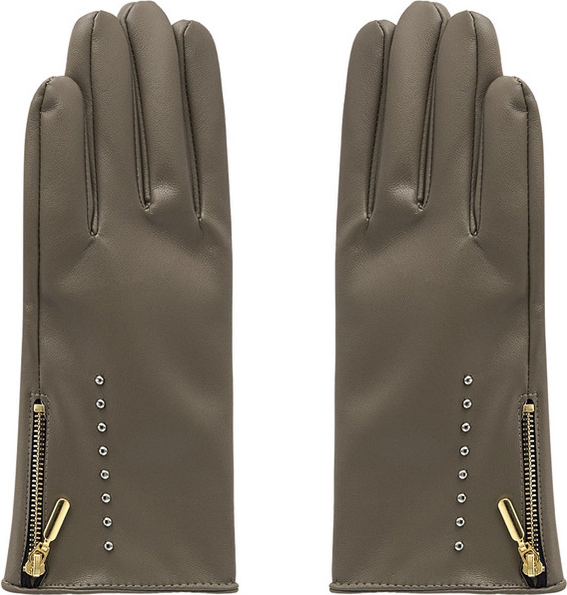 Bruine Handschoenen Studs & Rits - Faux Leren Dames Handschoenen - Herfst/Winter - Bruin