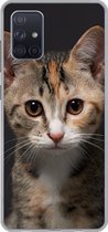 Geschikt voor Samsung Galaxy A51 hoesje - Kat - Zwart - Portret - Siliconen Telefoonhoesje
