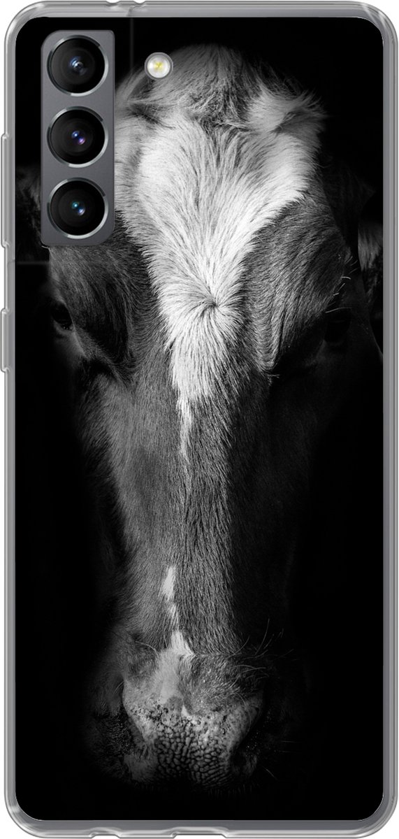 Telefoonhoesje Geschikt voor Samsung Galaxy S21 hoesje - Koe - Dieren - Zwart - Siliconen Telefoonhoesje Telefoonhoesje