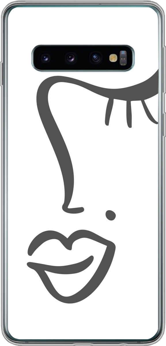 Telefoonhoesje Geschikt voor Samsung Galaxy S10 hoesje - Vrouw - Zwart - Wit - Abstract - Siliconen Telefoonhoesje Telefoonhoesje