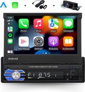 Boscer® 1Din Autoradio - Android 13 - Apple Carplay & Android Auto (Draadloos) - 7" HD Gemotoriseerd klapscherm - Navigatiesysteem - Bluetooth - GPS - WIFI - Achteruitrijcamera & Microfoon