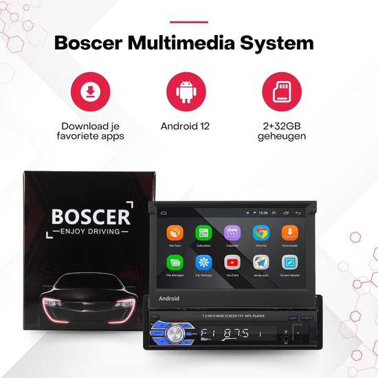 Autoradio Boscer® 1Din - Android 12 - Apple Carplay & Android Auto (Sans  fil) - Écran