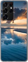 Geschikt voor Samsung Galaxy S21 Ultra hoesje - Zonsondergang bij de Nederlandse kust - Siliconen Telefoonhoesje