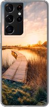 Geschikt voor Samsung Galaxy S21 Ultra hoesje - Zonsondergang in de Nederlandse polder - Siliconen Telefoonhoesje