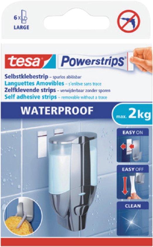 Tesa Powerstrips large waterproof klusbenodigdheden - Klusbenodigdheden - Huishouden - Plakstrips/powerstrips - Dubbelzijdig - Zelfklevend - Tape/strips/plakkers - Tesa