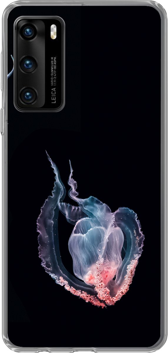 Telefoonhoesje Geschikt voor Huawei P40 hoesje - Kwallen - Zeedieren - Zwart - Siliconen Telefoonhoesje Telefoonhoesje