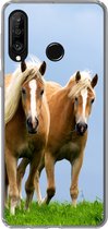 Geschikt voor Huawei P30 Lite hoesje - Paarden - Gras - Lucht - Siliconen Telefoonhoesje
