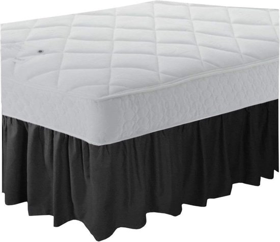 Jupe de lit en polyester brossé avec trois côtés en tissu, volants en tissu élastique, facile à installer avec une chute de 38,1 cm en polyester (noir, simple : 39 x 75 pouces/100 x 190,5 cm)