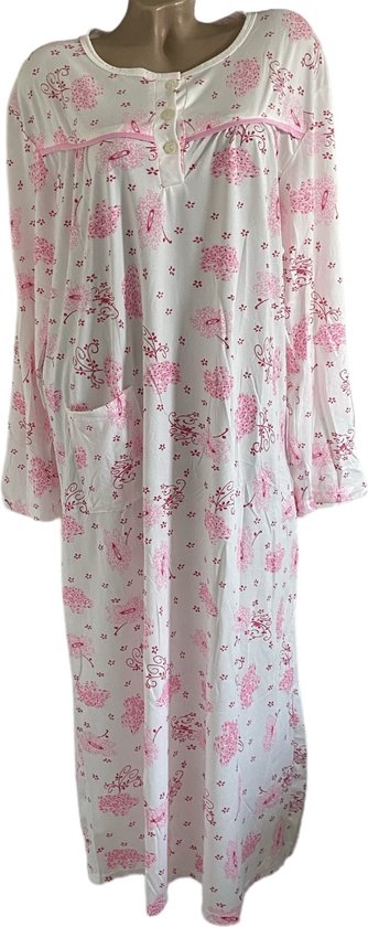 Dames nachthemd lang model 6513 M wit/roze