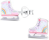 Joy|S - Zilveren schaats oorbellen - wit met glitter - schaatsen oorknoppen