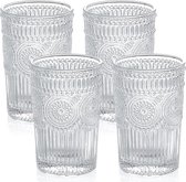 Waterglas, vintage drinkglazen, romantische waterglazen, glazen bekers voor sap, drankjes, cocktail, inhoud 370 ml, set van 4