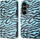 iMoshion Hoesje Geschikt voor Samsung Galaxy S24 Hoesje Met Pasjeshouder - iMoshion Design Bookcase smartphone - Meerkleurig / Black Blue Stripes
