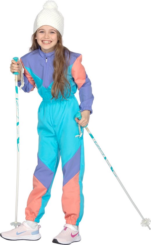 Wilbers & Wilbers - Foute Skipakken - Sjoef Naar Beneden Ski Girl - Meisje - Blauw - Maat 128 - Carnavalskleding - Verkleedkleding