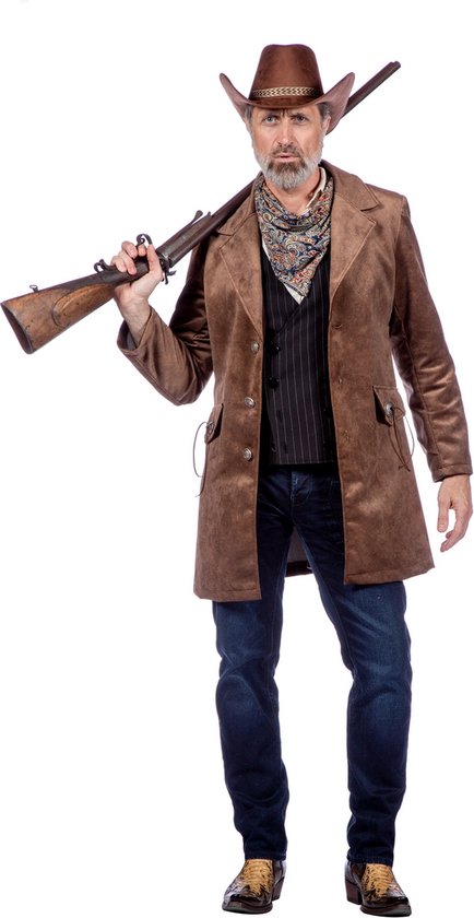 Wilbers & Wilbers - Cowboy & Cowgirl Kostuum - Meedogenloze Western Shooter Billy Bullet Jas Man - Bruin - Maat 56 - Carnavalskleding - Verkleedkleding
