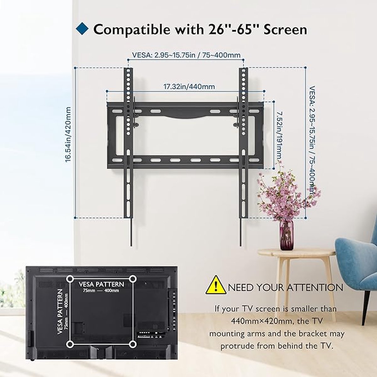 Platte en Gebogen TV's, TV Wall Mount - TV-beugel 26-65 inch