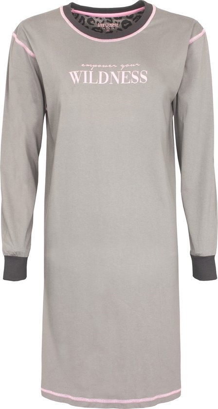 Irresistible Dames Nachthemd - Lange Mouwen - Licht Grijs - Maat L