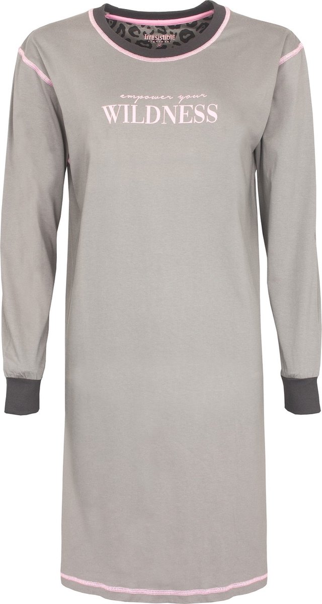 Irresistible Dames Nachthemd - Lange Mouwen - Licht Grijs - Maat L