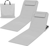 Set de 2 tapis de plage avec dossier réglable - Remplis de mousse confort, ultra léger et pliable pour gagner de la place - gris clair