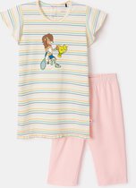Woody pyjama meisjes/dames - multicolor gestreept - leeuw - 241-10-BAB-S/910 - maat 128