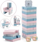 Playos® - Vallende Toren - Pastel - met Dobbelstenen - 56 Delig - Kinderen - Stapelblokken - Houten Stapeltoren - Speelgoed - Torenspel - Stack the Tower
