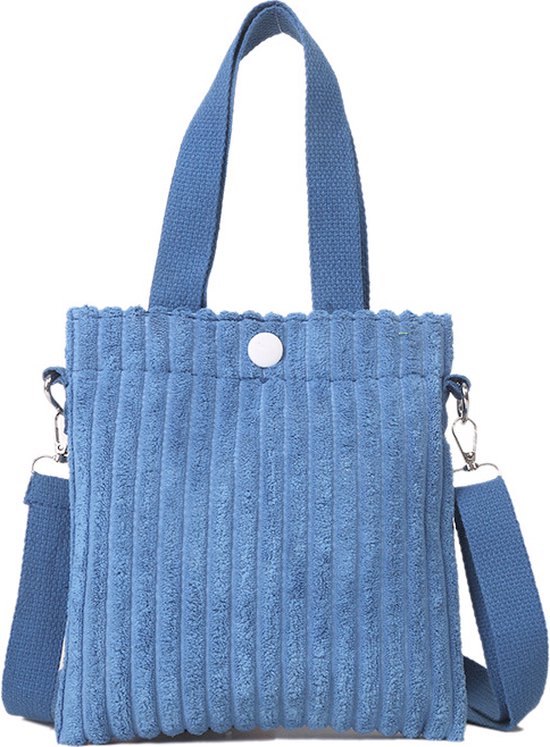 Mini Schoudertas - Corduroy Donkerblauw | Ribfluweel | 20,5 x 19 x 0.5 cm | Fashion Favorite