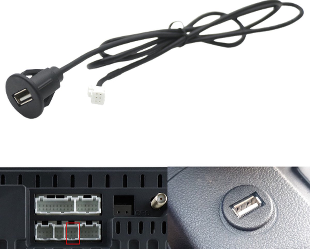 VCTparts Inbouw 6-pin naar USB Verlangkabel Convertor 100cm Midden Console Dop voor Autoradio naar Telefoon [Verlengsnoer Interface]