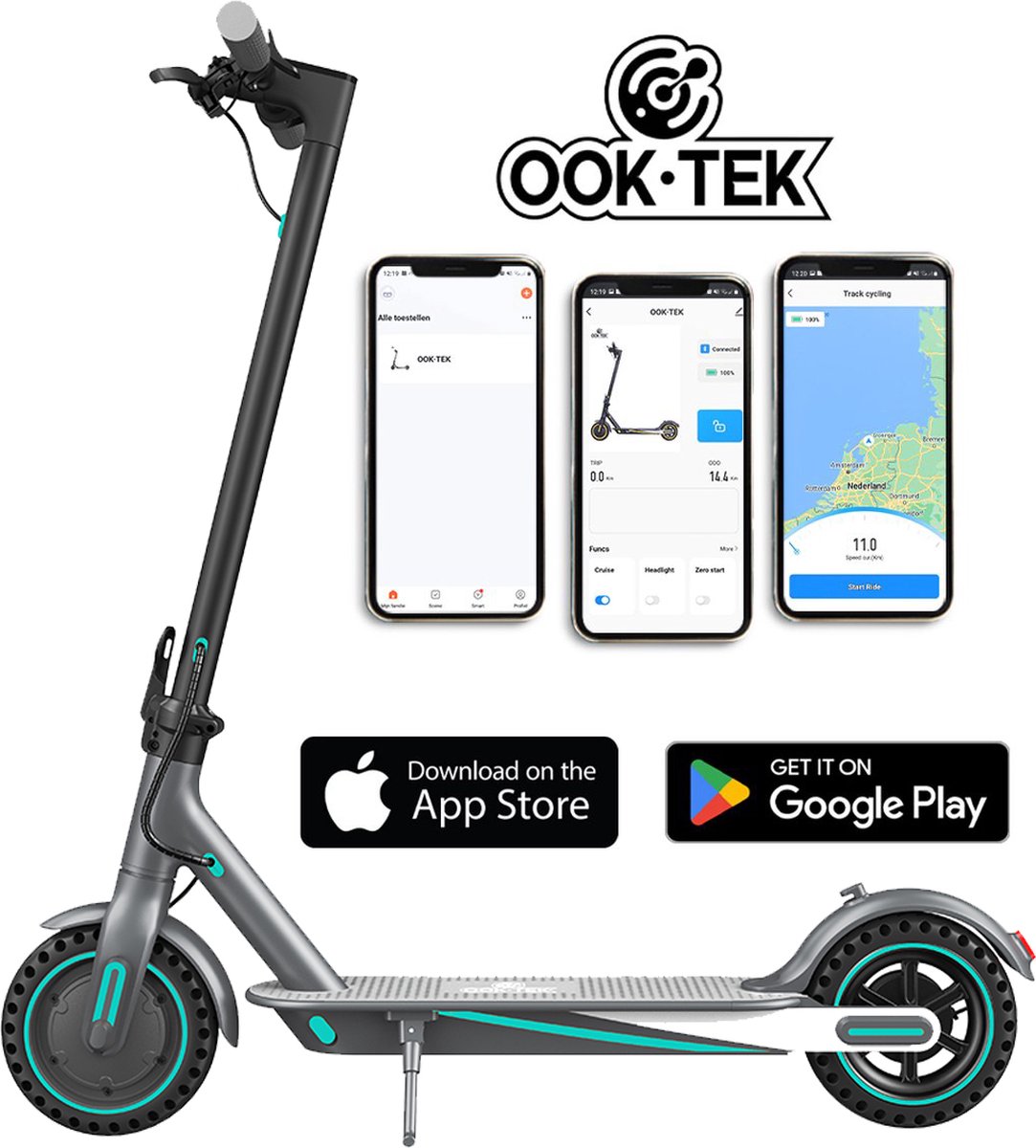 Afbeelding 2 van Ooktek® - Elektrische Step - Voor Kinderen & Volwassenen - E-scooter - Anti Lek Banden - Cruise Control - App - 25km/u - LED verlichting - Schokbestendige Wielen
