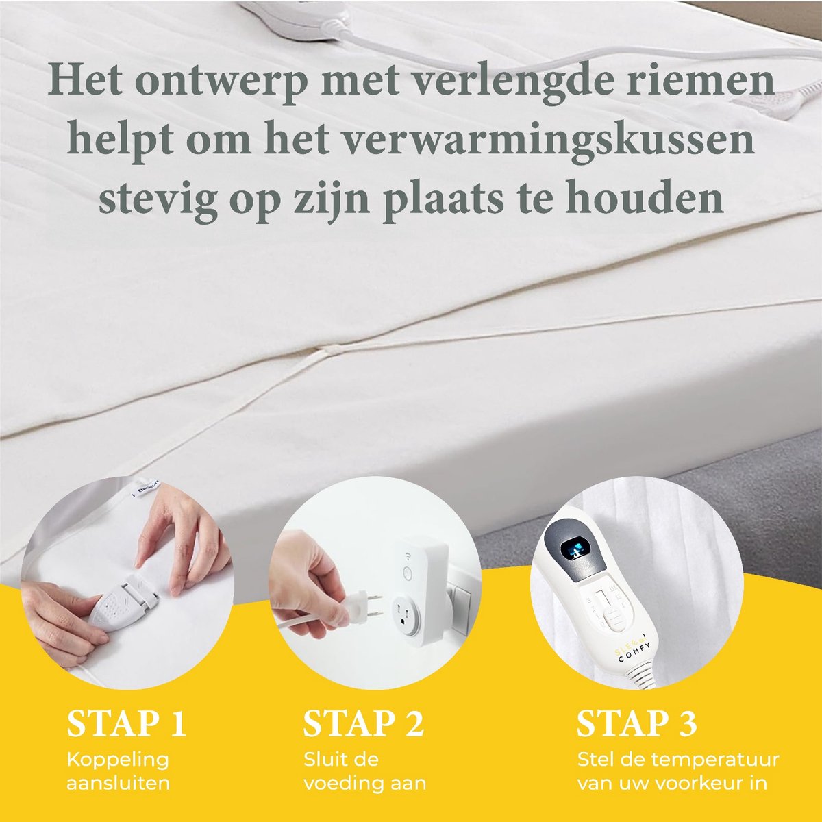 Afbeelding 2 van Sleep Comfy Elektrische Deken - Onderdeken met Instelbare Warmte - Wasbaar - Timerfunctie - Luxe Verwarmde - Veilig en Gezellig Beddengoed - Energiezuinig - 150x80 cm
