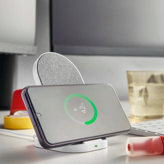 Chargeur sans fil Hama 10W - Chargement sans fil - Convient aux Smartphones dotés de la technologie Qi - Chargement sans fil - Chargement portrait et paysage - Fonction de Sécurité et LED- Incl. Câble USB-C - Wit