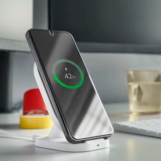 Chargeur sans fil Hama 10W - Chargement sans fil - Convient aux Smartphones dotés de la technologie Qi - Chargement sans fil - Chargement portrait et paysage - Fonction de Sécurité et LED- Incl. Câble USB-C - Wit