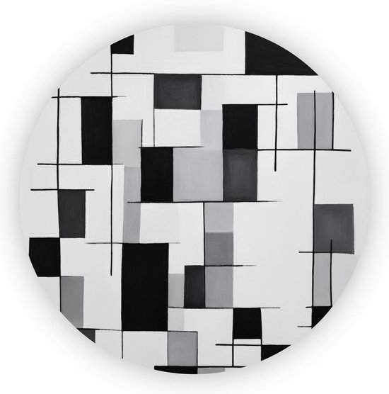 Schilderij Minimal art - Keuken wandschaal - Wandschaal zwart wit - Moderne schilderijen - Rond schilderij - Decoratie muur - 75 x 75 cm 3mm