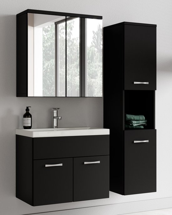 Badplaats Badkamermeubel Set Paso 80 x 40 cm - Mat Zwart - Badmeubel