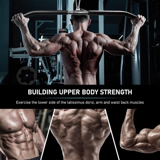 GORILLA SPORTS® Rechte stang - met draaischarnier, tot 200 kg belastbaar, 50 cm lang, DIY, van chroom - trekstang, biceps triceps-stang, kabeltrekgreep, triceps-handgreep, tricepsstang, krachttraining