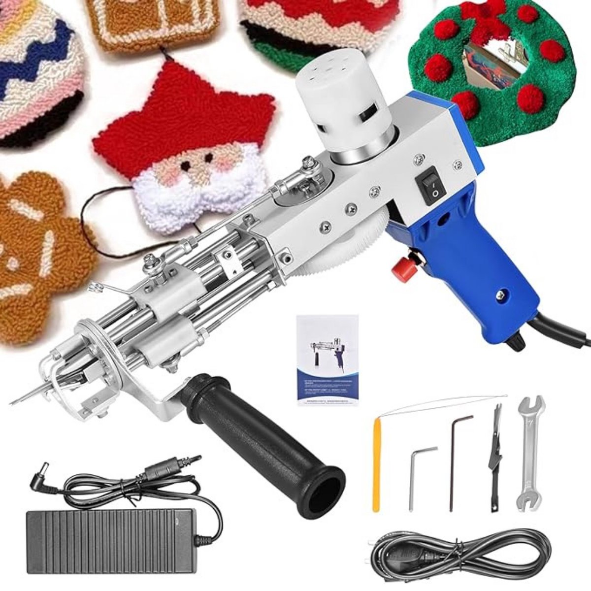 Tufting Gun – Beginnerspakket – Elektrisch Tapijt Pistool – Tapijt Maken – Borduurmachine – Handbreimachine – Tapijttuftpistool – Verstelbare Snelheid – Wit/Blauw