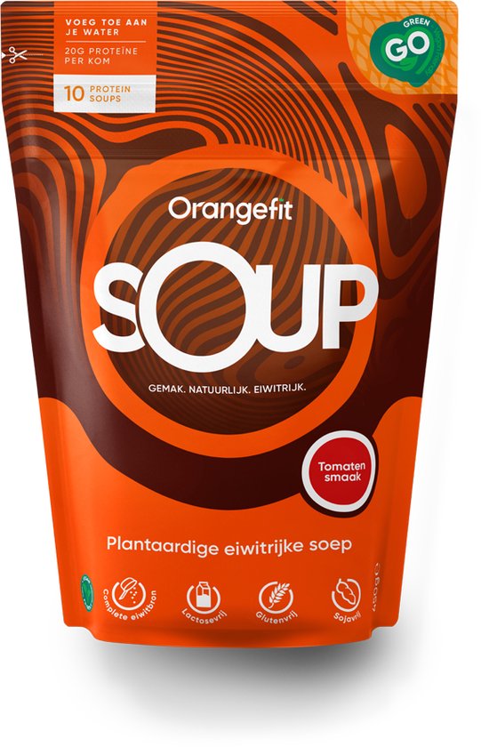 Orangefit Protein Soup - Vegan Plantaardige Eiwitrijke Soep - 450g (10 servings) - Tomaat - Instant Soep - Perfect Voor Je (Pre) Workout!