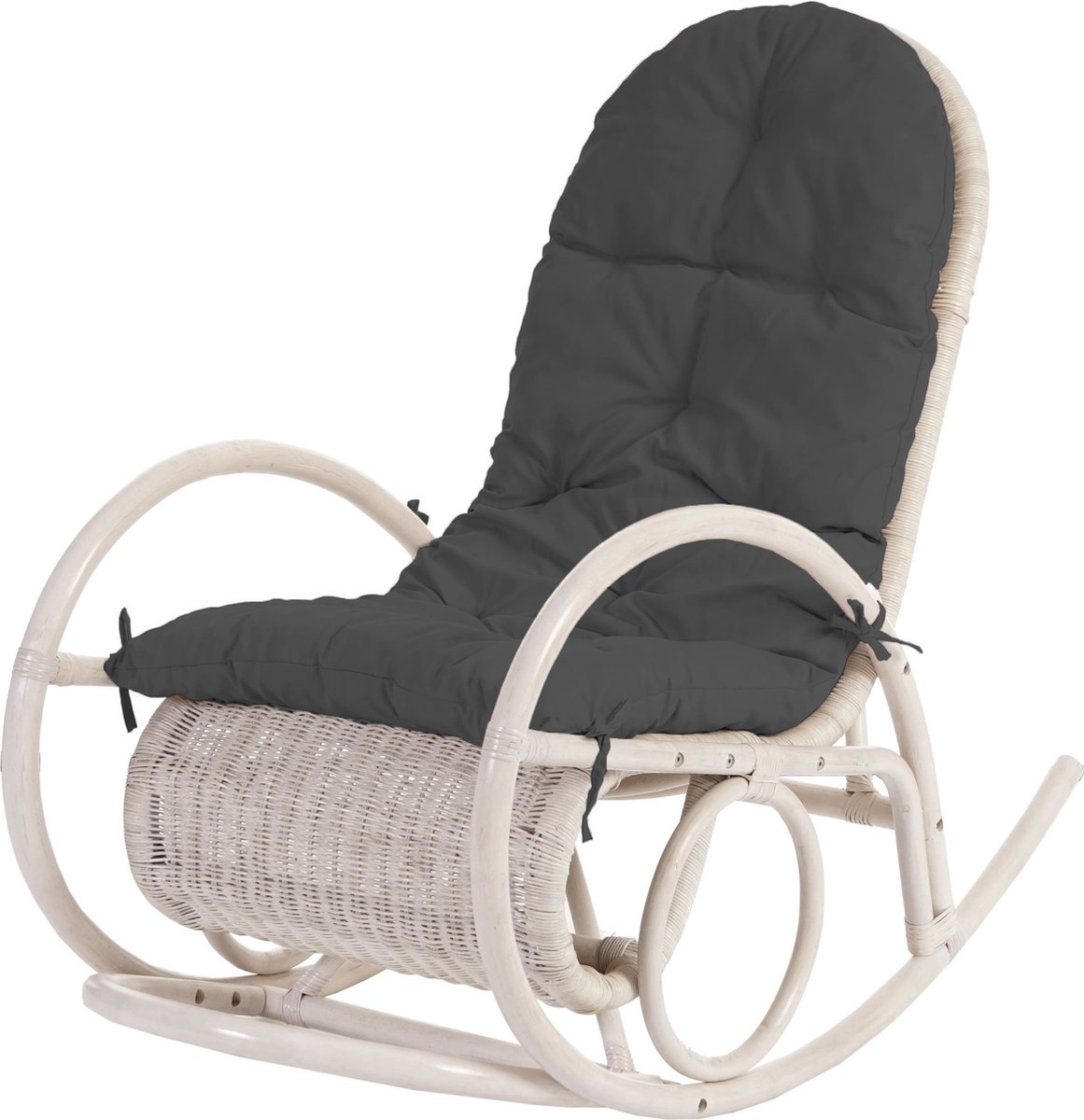 Schommelstoel Esmeraldas, rotan fauteuil, wit ~ grijs kussen