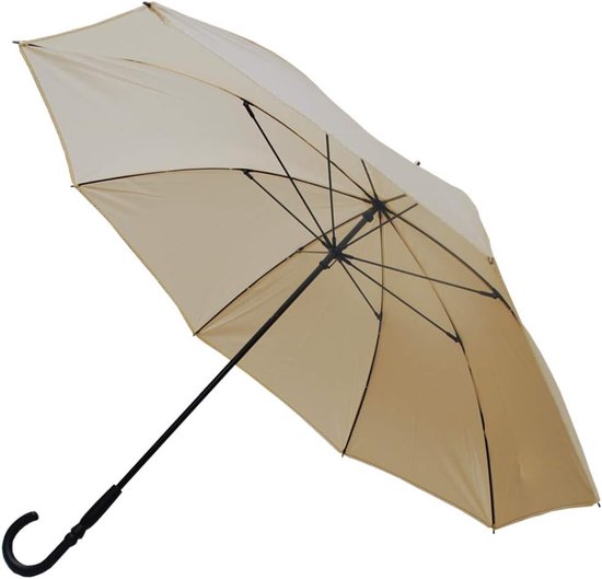 Parasol arche 120 cm - Coupe vent - Renforcé en fibre de verre - Poignée antidérapante - Parapluie - Pour le soleil - Bord à motif - Mariage - Crème