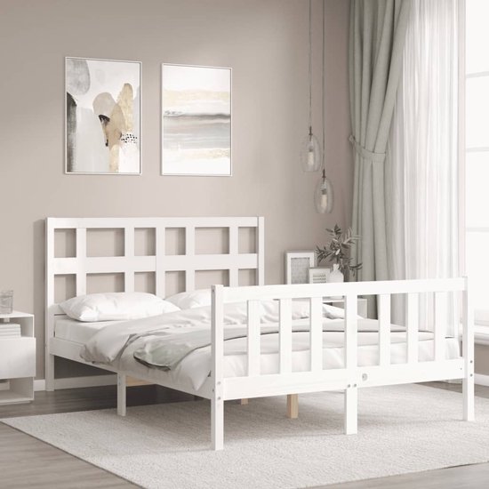 vidaXL - Bedframe - met - hoofdbord - massief - hout - wit - 200x200 - cm