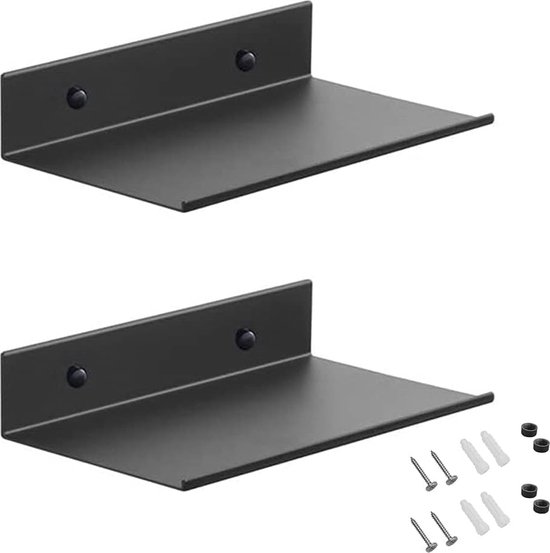 LDHHYH 4 stuks wandplanken, zwart metaal, 20 x 12 x 4 cm, zwevende boekenkast, woondecoratie, wandplank, badkamerplank, muur, zwevende planken met gat en schroeven, wandrek, zwart voor keuken