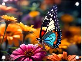 Tuinposter vlinder - Tuindecoratie - Vlinder op bloemen - 40x30 cm - Poster voor in de tuin - Buiten decoratie - Schutting tuinschilderij - Tuindoek muurdecoratie - Wanddecoratie balkondoek