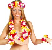 Guirca Hawaii krans/slinger set - Tropische/zomerse kleuren mix - Hoofd/polsen/hals slingers - Party verkleed accessoires