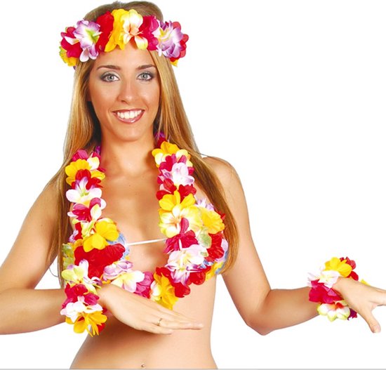 Toppers in concert - Guirca Hawaii krans/slinger set - Tropische/zomerse kleuren mix - Hoofd/polsen/hals slingers - Party verkleed accessoires