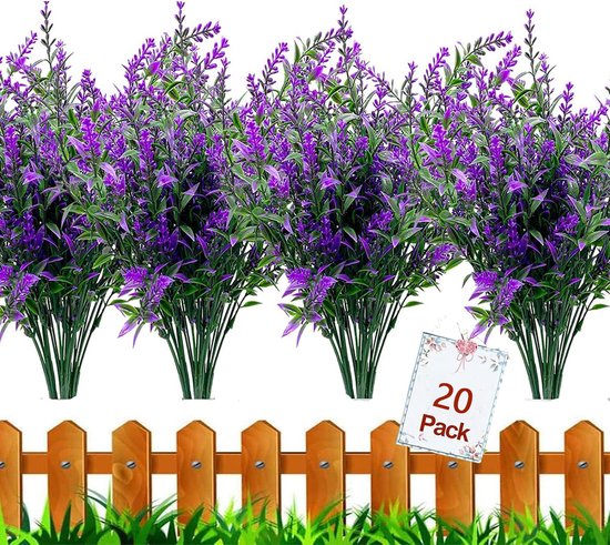 20 bundels buiten kunstbloemen UV-bestendig kunstbuxusplanten, namaak groen voor binnen en buiten hangende planten voor tuin, veranda, venster doos, thuisbruiloft, boerderijdecor