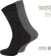 2 paar Wollen sokken met Alpacawol - Fijn gebreid - Unisex - Antraciet-Grijs - Maat 39-42