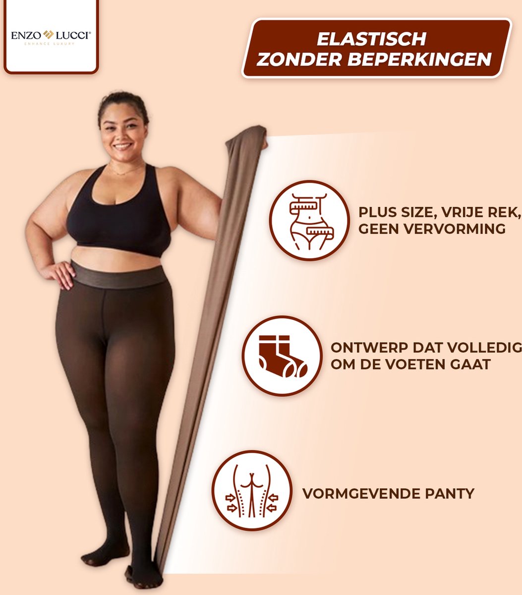 Enzo Lucci Fleece Panty voor Dames - Thermo Legging Panty’s - Plus Size Maillot - Gevoerde panty - Maat M/L