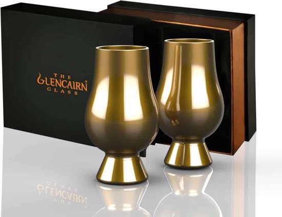Verres à whisky Or 2 pièces - Dégustation à l'aveugle - Emballage cadeau - Glencairn Crystal Scotland - Cristal sans plomb - Fabriqué en Écosse
