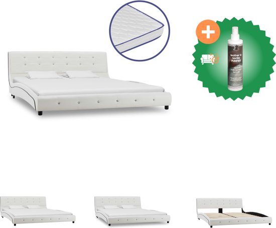 vidaXL Bed met traagschuim matras kunstleer wit 160x200 cm - Bed - Inclusief Reiniger