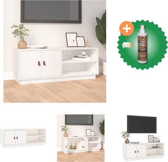 vidaXL Tv-meubel 105x34x40 cm massief grenenhout wit - Kast - Inclusief Houtreiniger en verfrisser